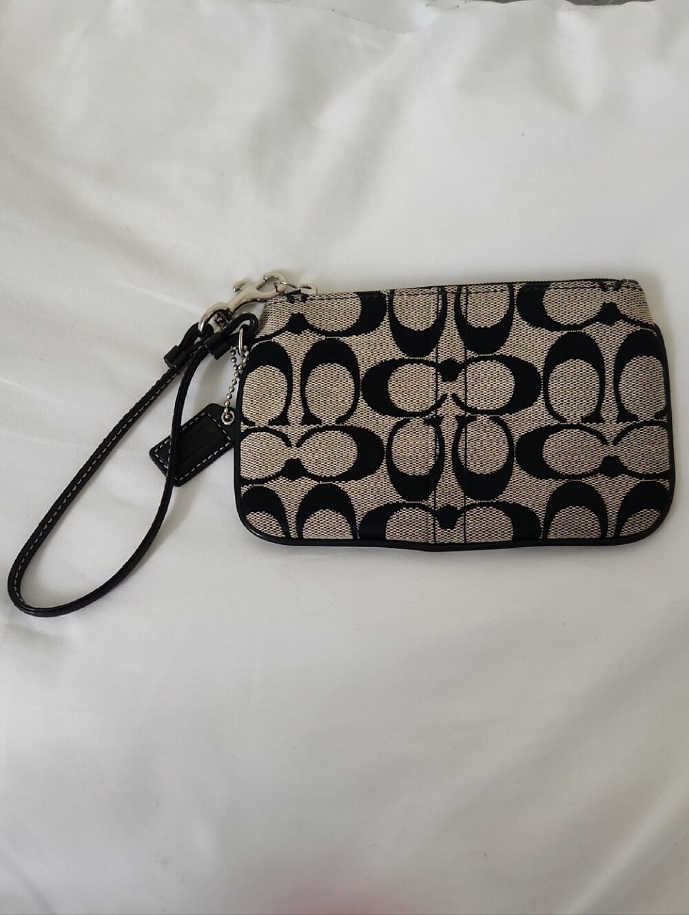 Coach Beige and Black Signature Canvas Wristlet